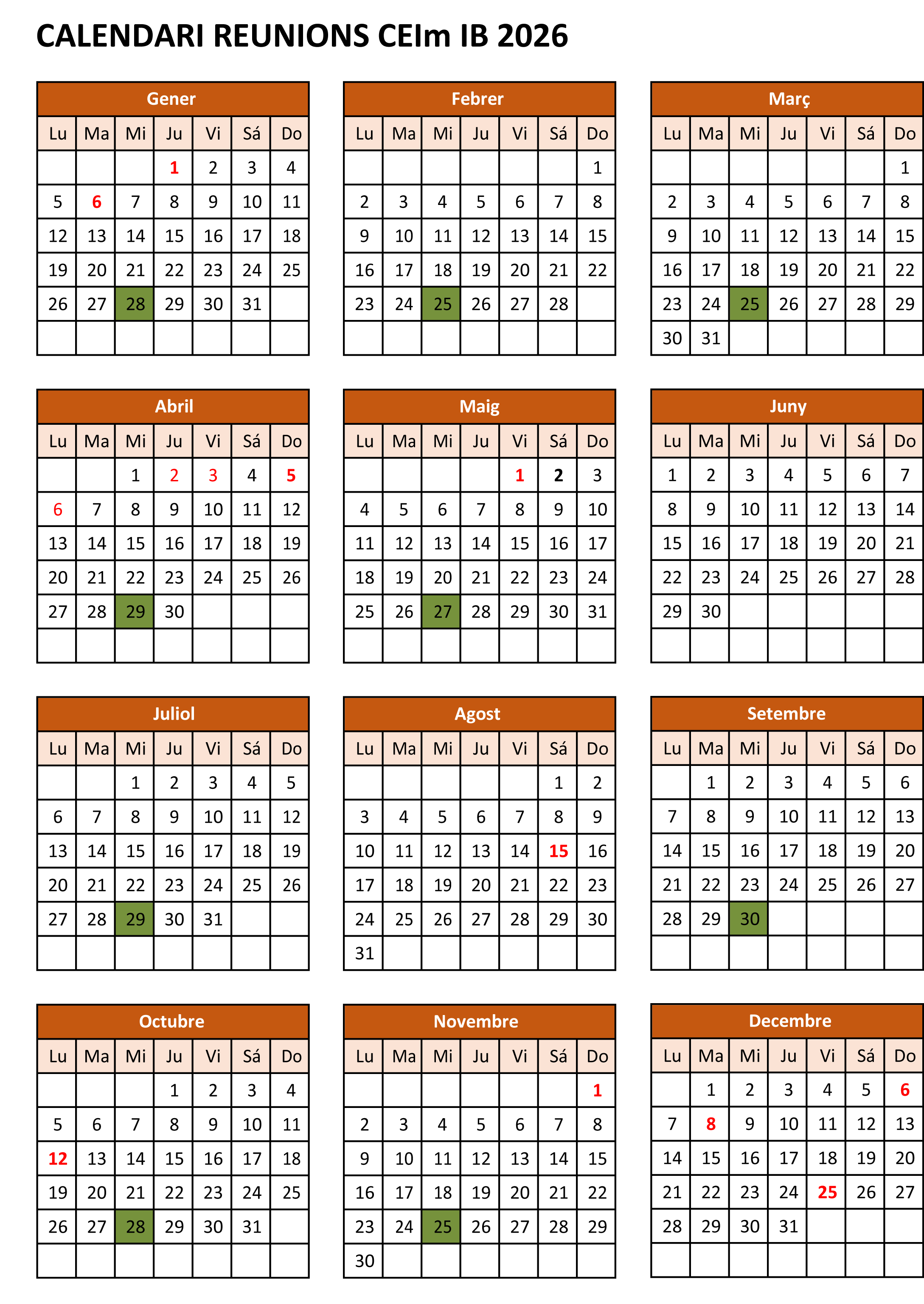 Imagen al calendario reuniones CEIm IB 2026