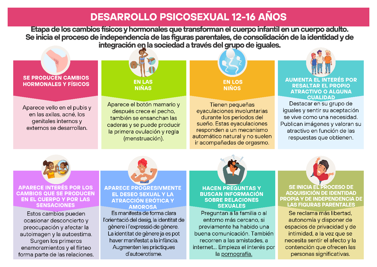 Infografía sobre el desarrollo psicosexual entre los 12-16 años