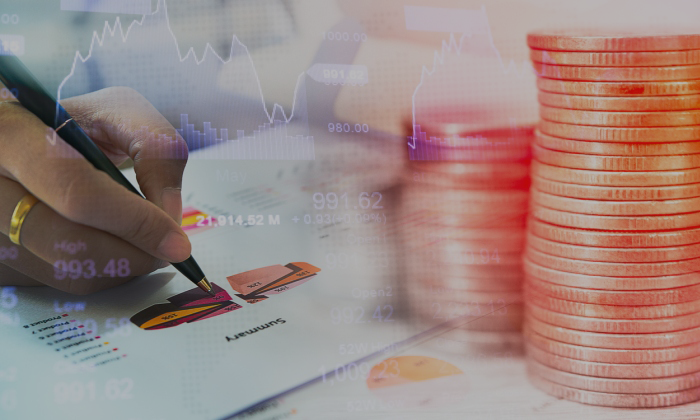 Infografia amb monedes i gràficos