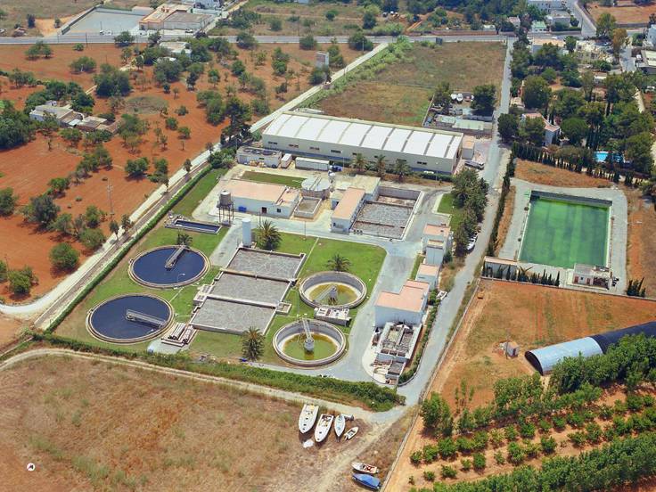 Imagen aérea del emisario de la Estación Depuradora de Aguas Residuales (EDAR) de Santa Eulària des Riu