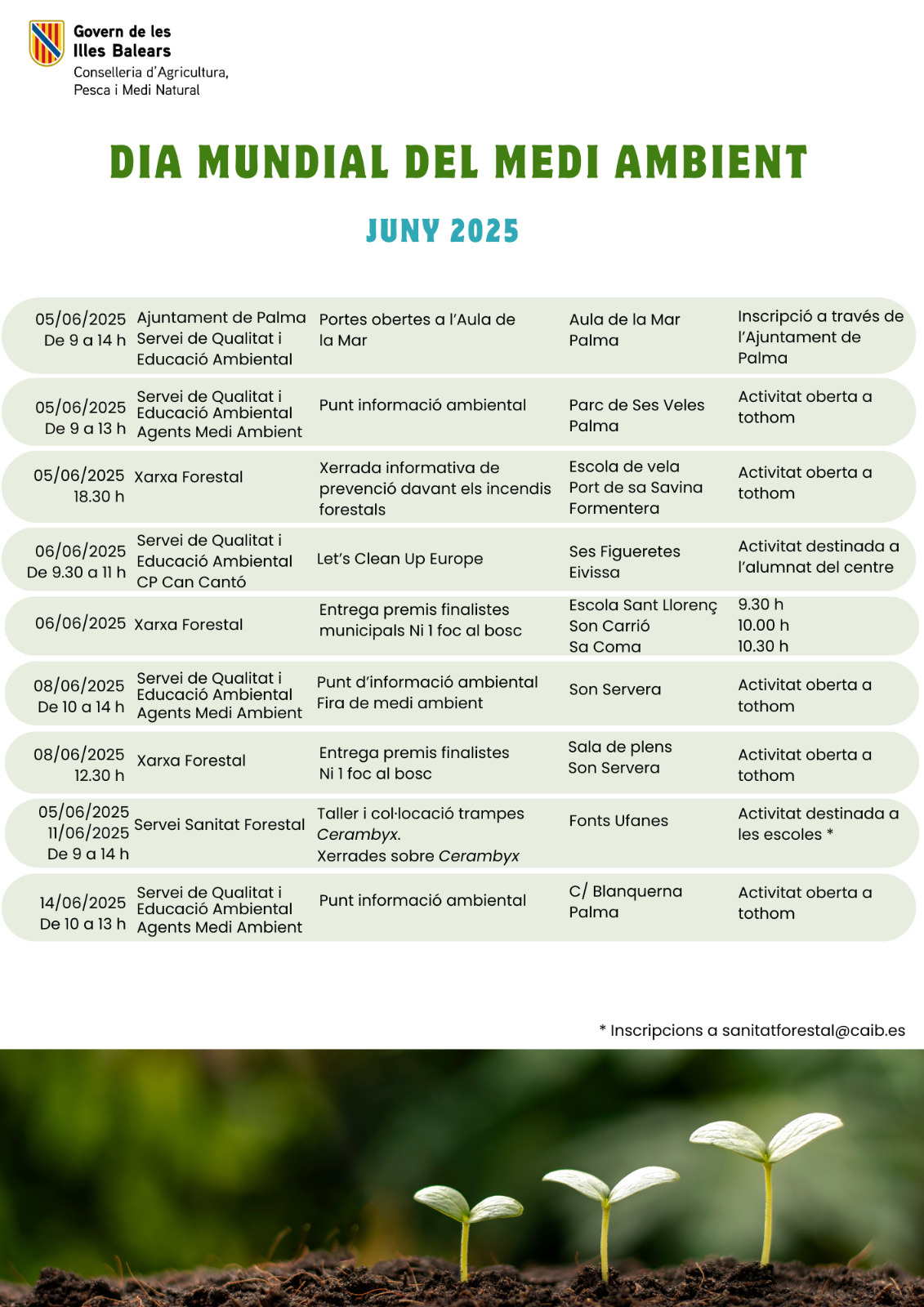 Cartell amb les activitats programades.