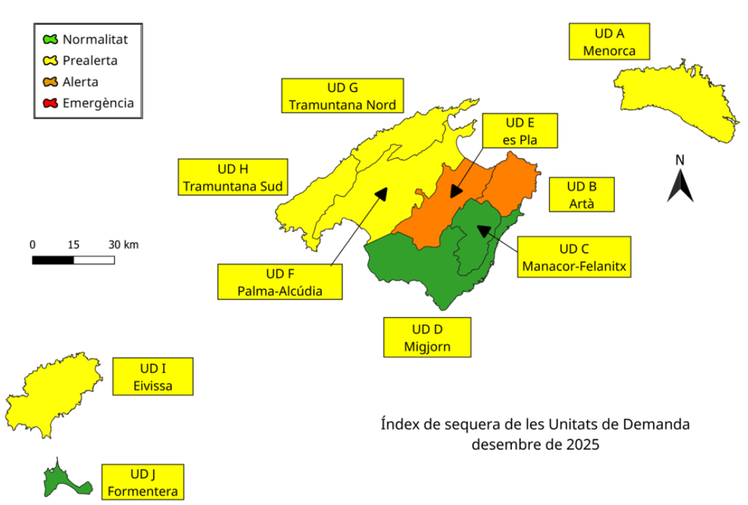 Índex de sequera de les Unitats de Demanda desembre de 2025