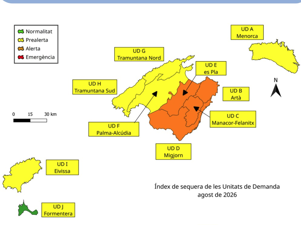 Mapa de les Illes Balears amb els índex de sequera. 