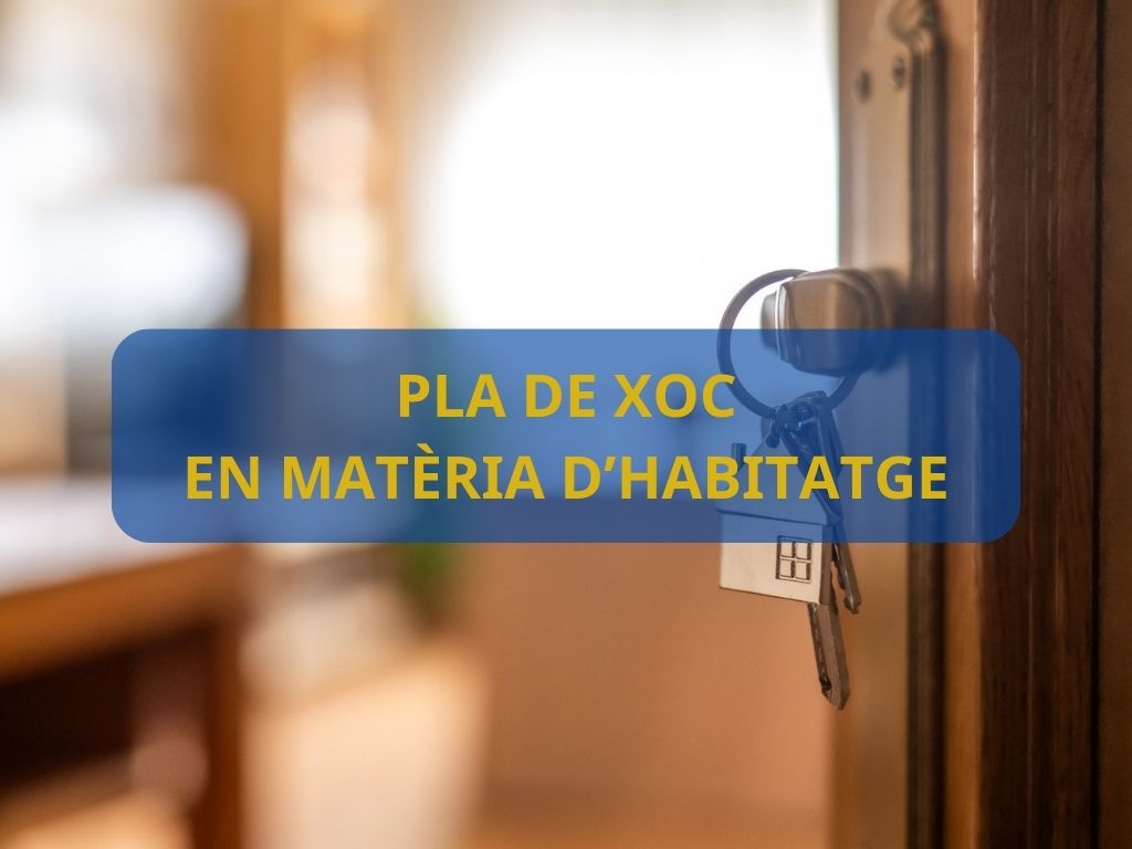 Imatge d'unes claus a una porta amb el lema «Pla de xoc en matèria d'habitatge» a sobre