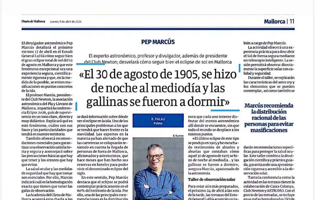 Noticia del Diario de Mallorca del jueves, 9 de abril: 
